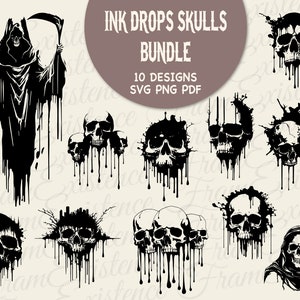 Ink Drops Skulls Svg Bundle, sublimation files, Skull cut files, skull pngs, Bundle SVG / Halloween SVG / Gothic SVG / Cricut Cutting File