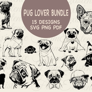 Pug Svg Bundle, pug head svg, Peeking Dog svg, Dog Svg, Pug Svg, Pug Clipart,pug bundle For Laser Cutting Vinyl Cutting