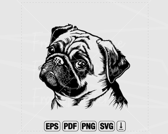 Cute Pug Head Svg, Peeking Dog Svg, Dog Svg, Pug Svg, Pug