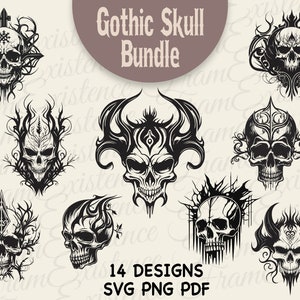 Gothic skull Svg Bundle, sublimation files, Skull cut files, skull pngs, Bundle SVG / Halloween SVG / Gothic SVG / Cricut Cutting File