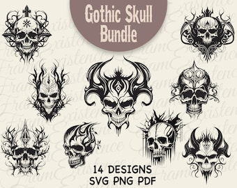 Gothic Skull SVG Bundle, Halloween Cut Files (Digital Download)