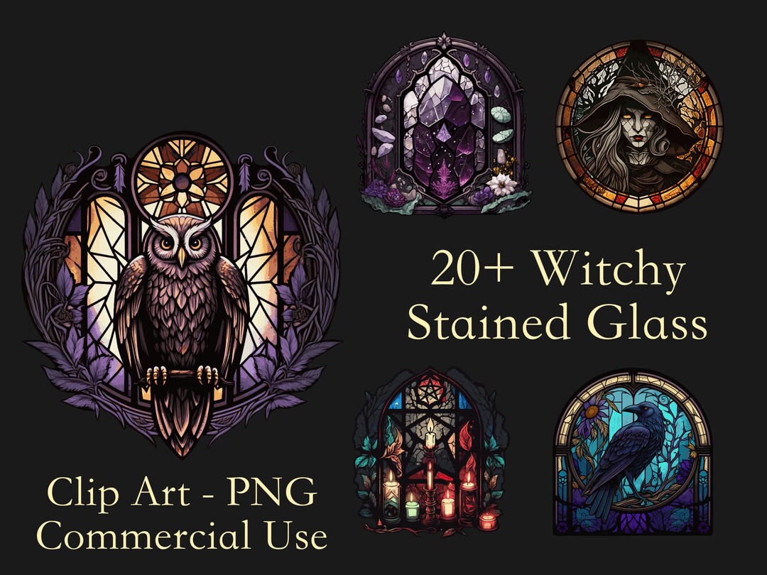 Witchy Stained Glass Clipart Bundle Vivid Colours Stained - Etsy UK