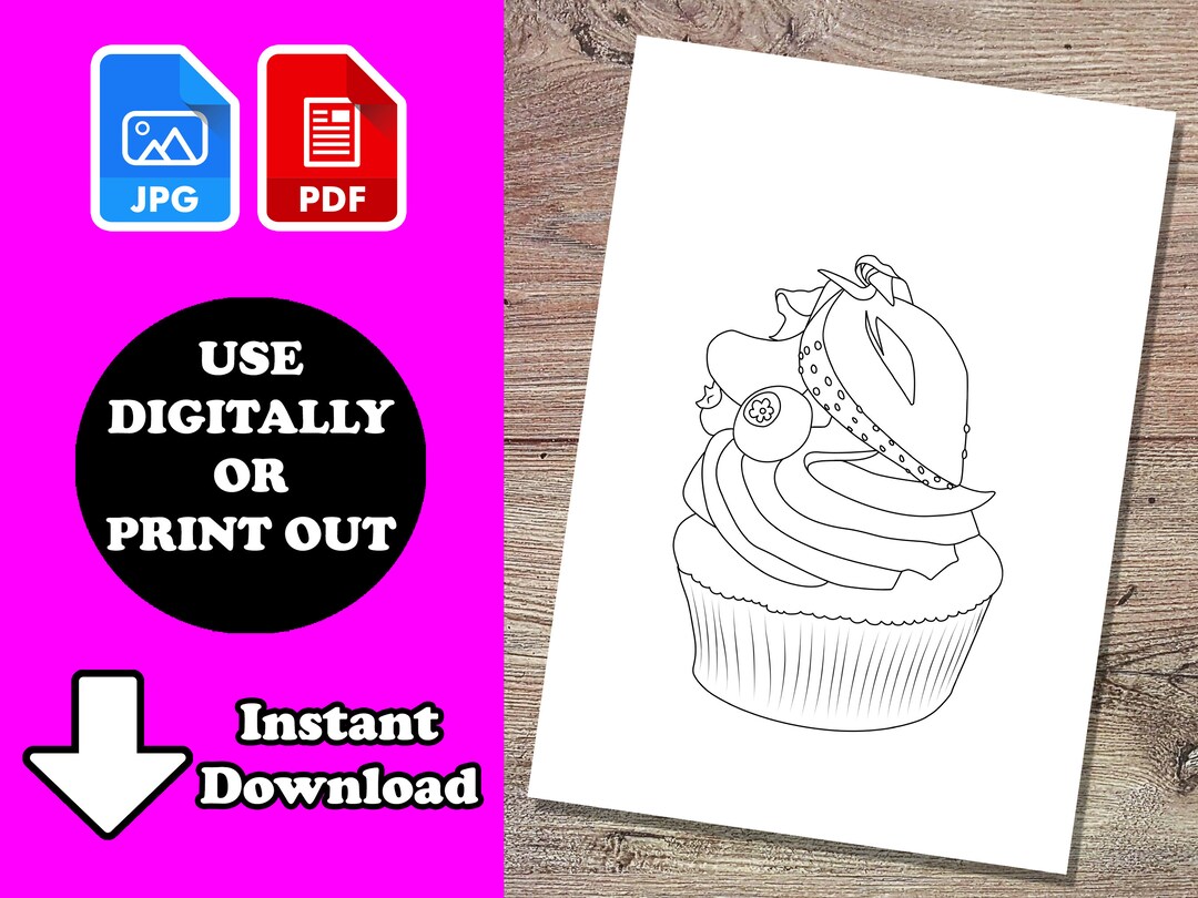 Cupcake Coloring Pages for Kids Coloring Pages for Adults Etsy