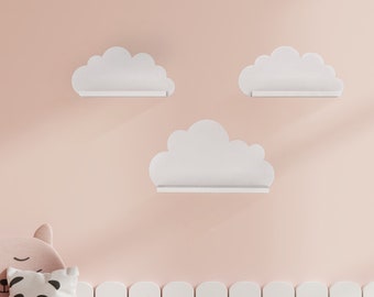 Juego de 3 estantes en forma de nube para habitación de bebé | Estantes Colgantes Decorativos para la Habitación Infantil | Estante de pared para habitación infantil en color blanco