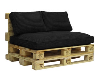 Ensemble de coussins de palette | Coussins de palettes | Meubles Carden | Coussins en velours côtelé | Meubles loft | 120x80 | 120x60 | 120x40 | 60x40 | Noir