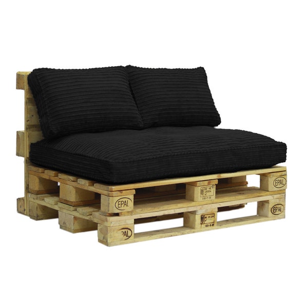 Ensemble de coussins de palette | Coussins de palettes | Meubles Carden | Coussins en velours côtelé | Meubles loft | 120x80 | 120x60 | 120x40 | 60x40 | Noir