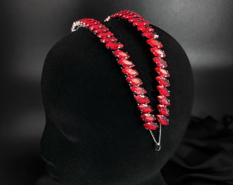 Bridal jewelry, hair jewelry, headpiece, tiara, gelin taci, kina tac henna crystal burgundy bordo red henna headpiece