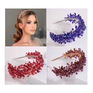 Bridal jewelry, hair jewelry, headpiece, tiara, gelin taci, kina tac henna crystal engagement blue red bordo gold image 2