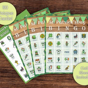 St. Patrick&#39;s Day Bingo - Printable Download - 50 Unique Bingo Cards - Perfect St. Patrick&#39;s Day Party Game or Class Activity