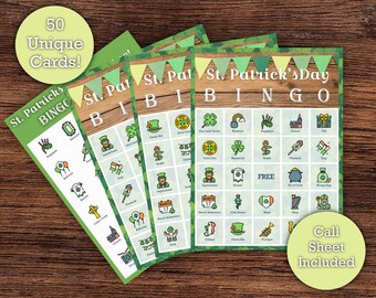 St. Patrick's Day Bingo - Printable Download - 50 Unique Bingo Cards - Perfect St. Patrick's Day Party Game or Class Activity