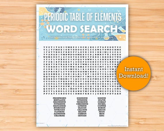 Elements Of The Periodic Table Word Search