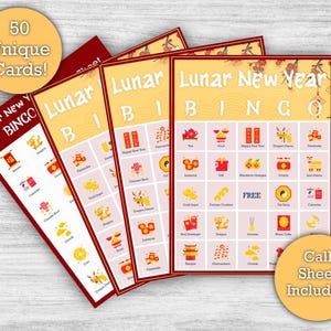 Lunar New Year Bingo - Druckbare Datei zum Herunterladen - 50 einzigartige Bingokarten - Perfektes Lunar New Year Party Spiel oder Klassenaktivität