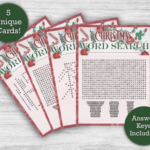 Weihnachtswortsuche (ADVANCED) - Druckbare Download - 5 Einzigartige Wortsuchkarten - Perfektes Weihnachtsfeierspiel oder Klassenaktivität