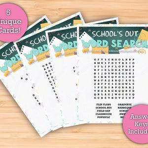 School&#39;s Out Word Search (EASY) - Printable Download - 5 Unique Word Search Cards - Perfect Last Day of School Game or Class Activity
