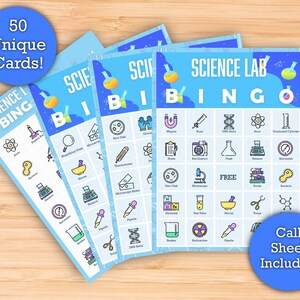 Bingo de Laboratorio de Ciencias - Descarga imprimible - 50 cartones de bingo únicos - Actividad perfecta para el aula de ciencias