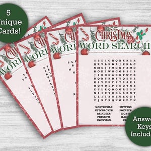 Weihnachtswortsuche (EASY) - Druckbare Download - 5 Einzigartige Wortsuchkarten - Perfektes Weihnachtsfeierspiel oder Klassenaktivität