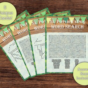 St. Patrick&#39;s Day Word Search (ADVANCED) - Printable Download - 5 Unique Word Search Cards - Perfect St. Patrick&#39;s Party or Class Activity
