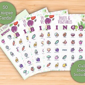 Bingo fruits et légumes - Imprimable à télécharger - 50 cartes de bingo uniques - Activité en classe Santé/Nutrition parfaite