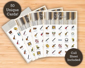 Music Bingo - Printable Download - 50 Unique Bingo Cards - Perfect Music Classroom Activity