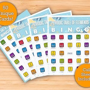 Periodic Table of Elements Bingo - Printable Download - 50 Unique Bingo ...