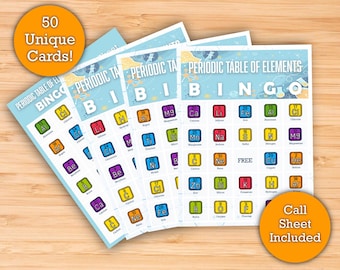 Periodic Table of Elements Bingo - Printable Download - 50 Unique Bingo Cards - Perfect Science Classroom Activity