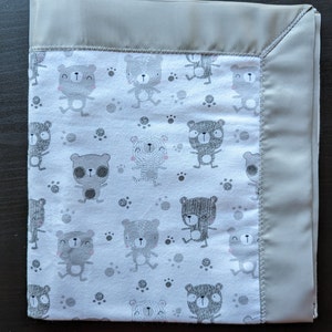 Baby Blanket - Bears with Gray Satin Binding