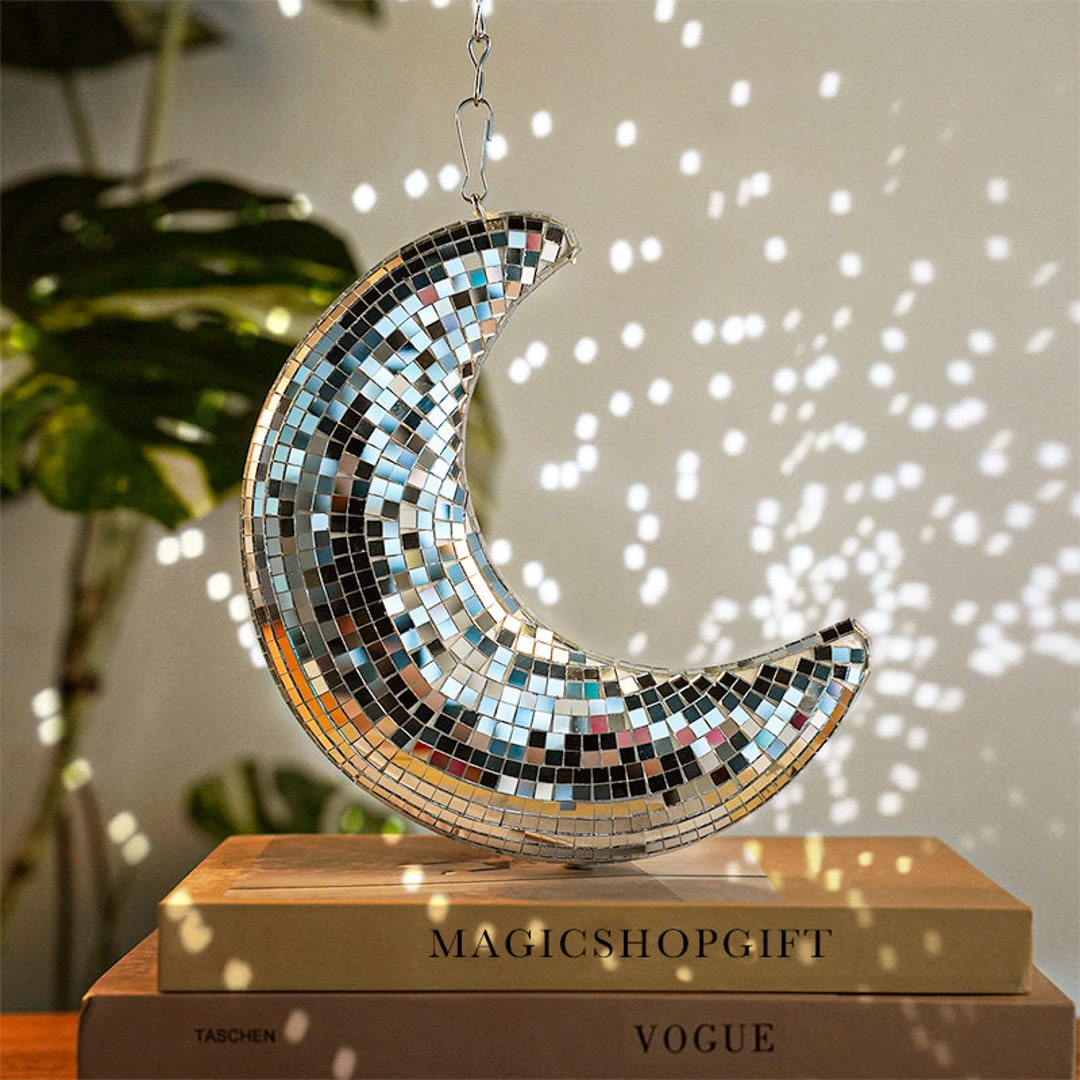 Sparkling Disco Moon Mirror Art Decor Silver Disco Ball Moon Etsy UK