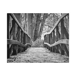 Canvas Print, American Forest Wall Art, Old Bridge Scene, Stretched Satin Wall Decor, Nature Canvas Picture, Rustic Cabin Artwork, Woodland