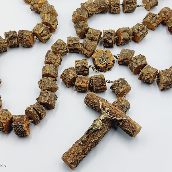 Giant Authentique Cork Branch Rosary - (Vintage) extra large crok wood beads antique christian Paternoster cross wooden prayer mala gift 888