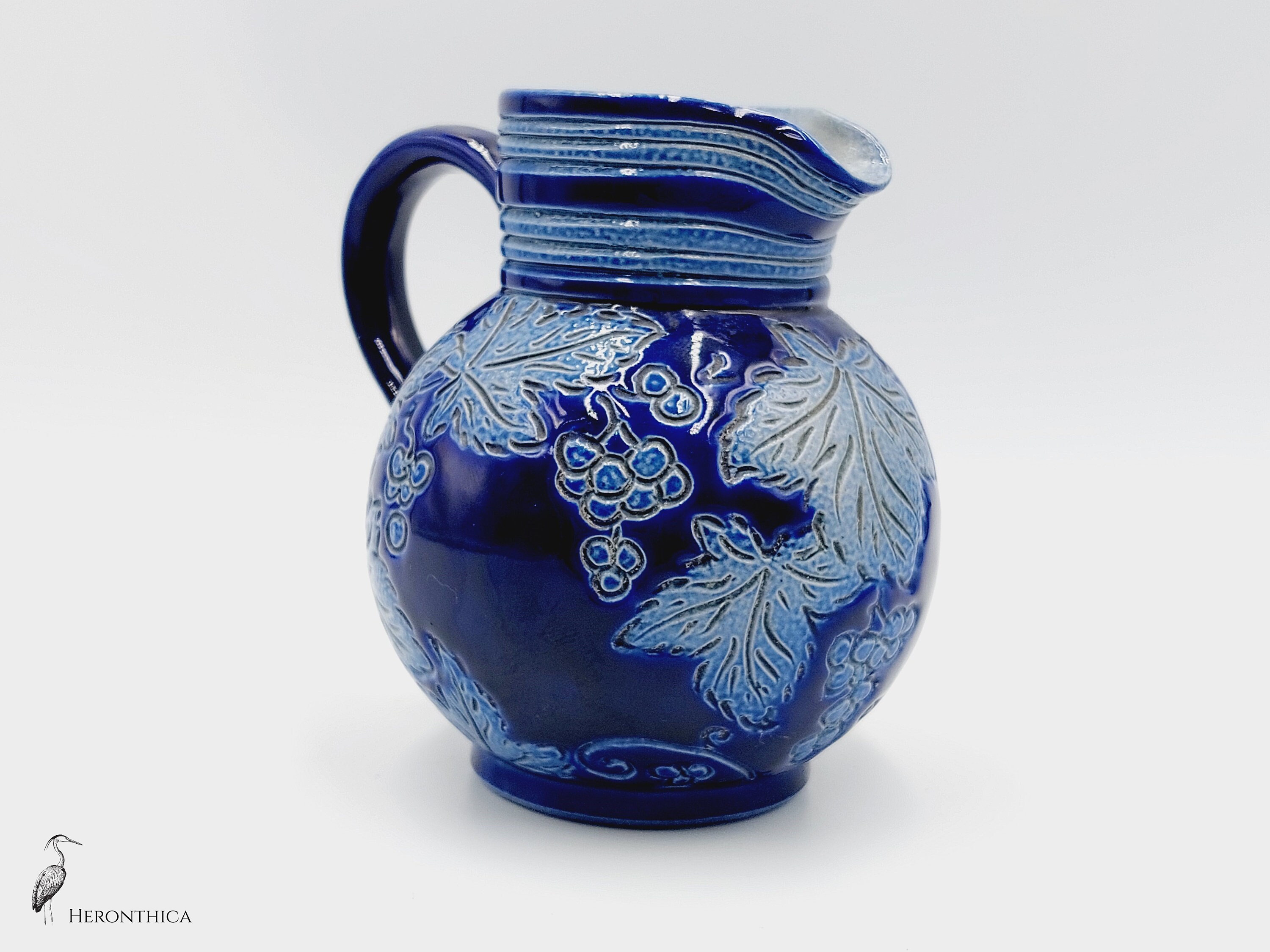 Vintage Blue Glazed Wine Pitcher With Vintage Address Label Cigogne D ...