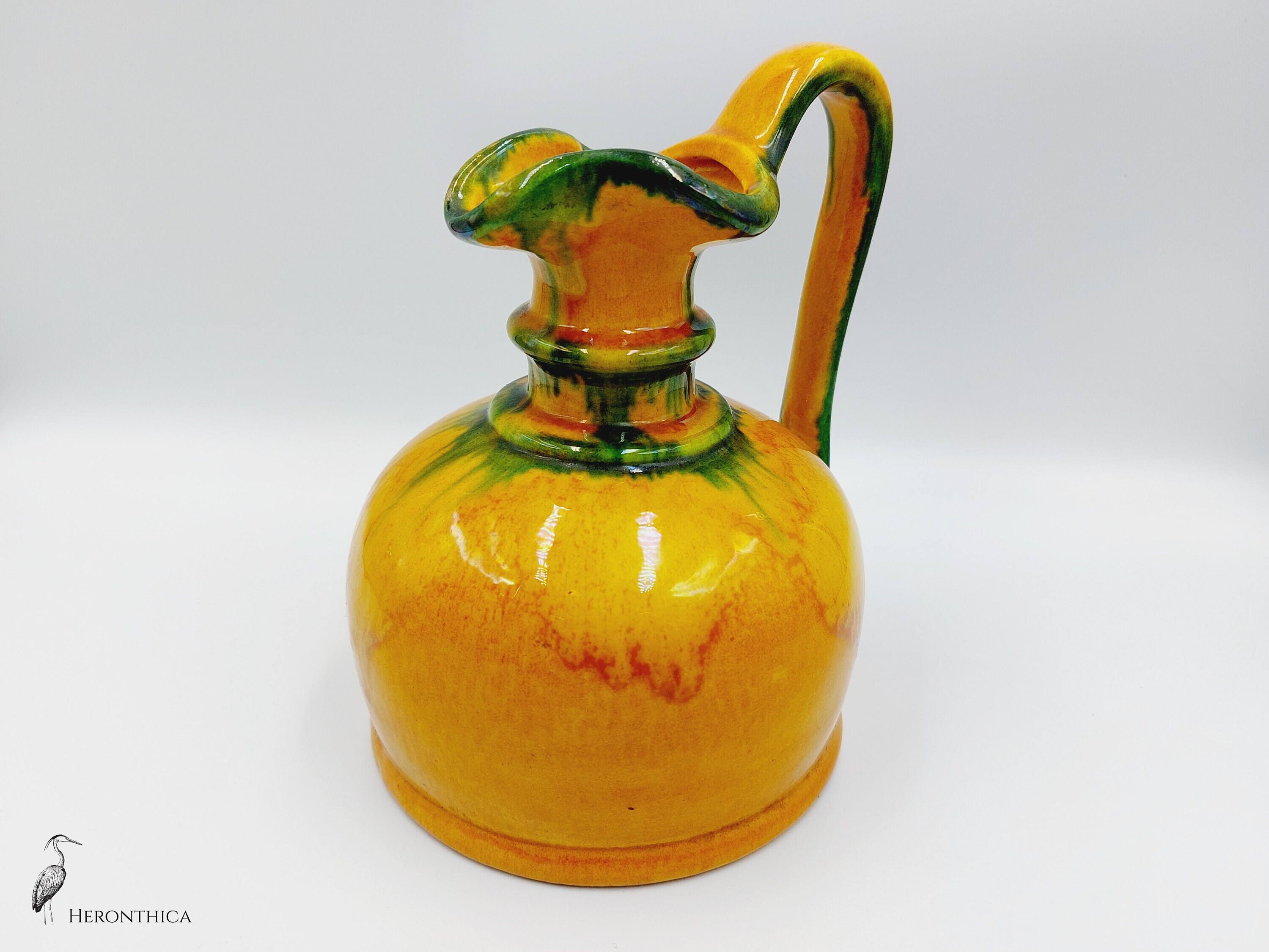 Italian Jug / Pitcher Vase Pottery - Gorgeous Vintage handmade glazed ceramic pottery art jug pitcher design gift art home decoration