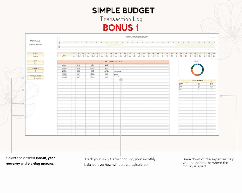 Excel Monthly Budget Planner: Customizable Financial Tracker (digital ...