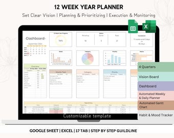 12 Week Year Goal Planner: Google Sheets Template (Digital Download)