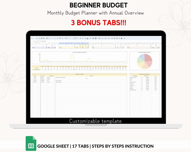 Beginner Budget Google Sheet: Monthly Budget, Savings Tracker (digital ...