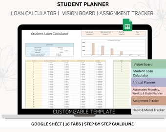 Student Planner Google Sheet: Loan Calculator, Assignment Tracker (Digital)