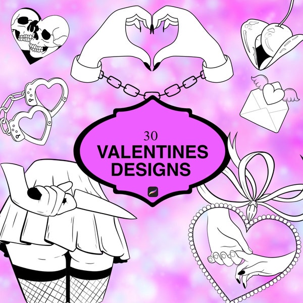 30 Procreate valentines stamps tattoo flash designs