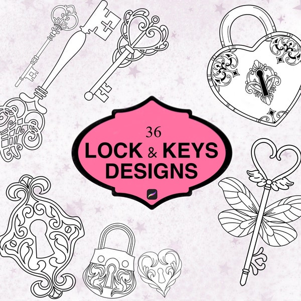 36 Procreate lock and key stamps