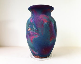 Copper matte Raku vase , Large vase , 2.5 liters volume , pottery , American Raku Artwork