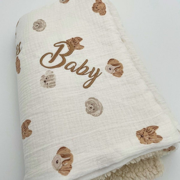 PERSONALISIERTE BAUMWOLL DECKE:), ** Teddy Hundemotiv Decke **, Bestseller, Top Qualität, Decke mit Namen, Kuscheldecke Hunde, Welpendecke