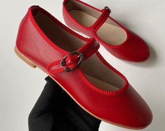 Beys Ballerina Shoes-Mary Jane Shoes-Women Shoes-Vintage Women Shoes-Red Shoes