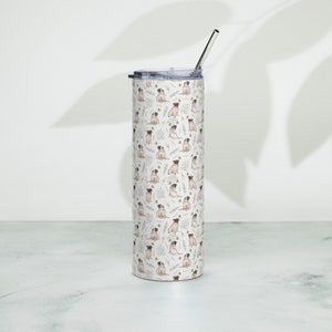 Pug Tumbler with straw Stainless steel bottle Pugs lover gift