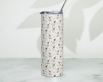 Pug Tumbler with straw Stainless steel bottle Pugs lover gift