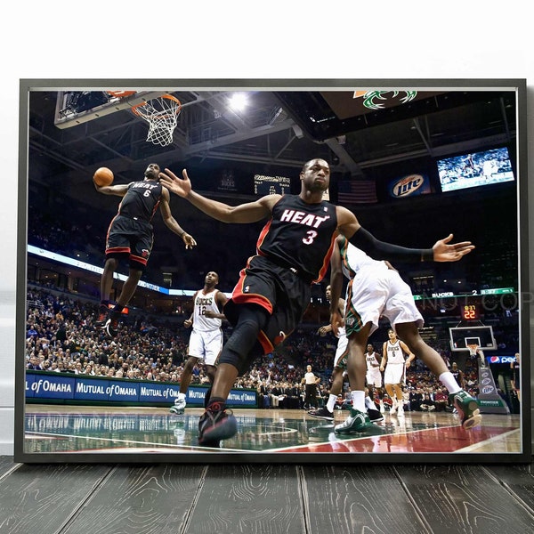 Lebron James and Dwyane Wade | Heat vs Milwaukee Bucks 2010 | iconic LeBron-Wade photo| Poster | Premium Quality Print