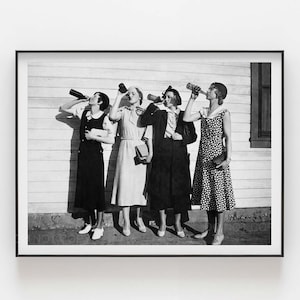 Flapper Women Drinking | Vintage | 1920s | Black and White | Premium Quality Print