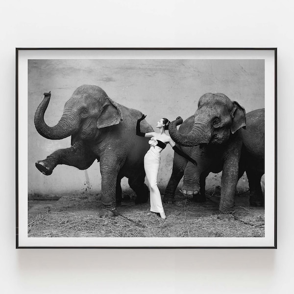 Dovima avec le | imprimé des éléphants Cirque d’hiver, août 1955. Dovima photographié par Richard Avedon | | vintage Impression de qualité supérieure