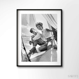 Jackie Kennedy Print | John F. Kennedy and fiance Jacqueline Bouvier go sailing while on vacation 1953 | Vintage | Premium Quality Print