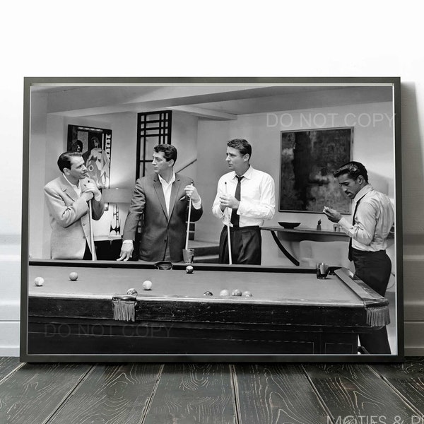 The Rat Pack Print | Vintage | Frank Sinatra and the Rat Pack Playing Pool  | Black and White | Premium Quality Print