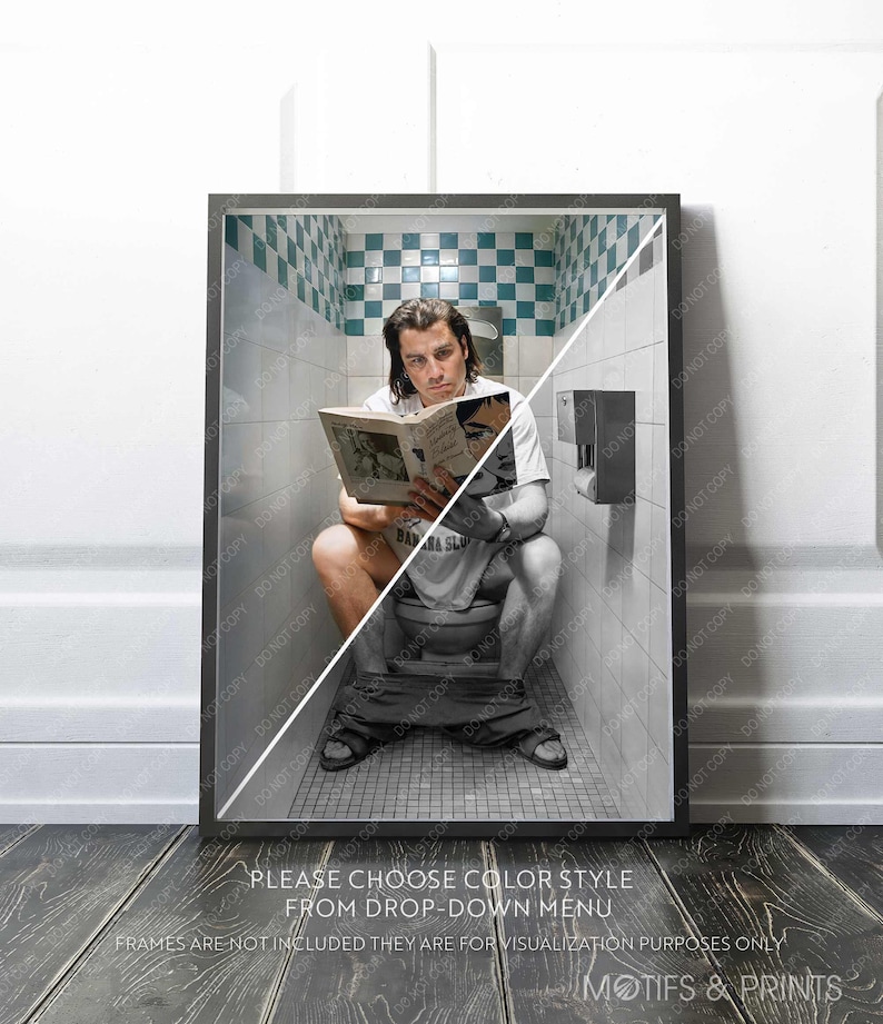 Pulp Fiction Print | Toilet Scene John Travolta In 'Pulp Fiction' | 1994 | Wall Art in Color or Black and White | Premium Quality Print image 1