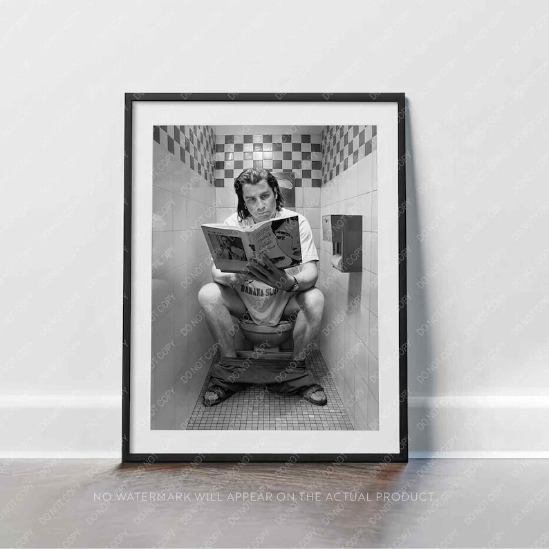 Pulp Fiction Print | Toilet Scene John Travolta In 'Pulp Fiction' | 1994 | Wall Art in Color or Black and White | Premium Quality Print Black and White