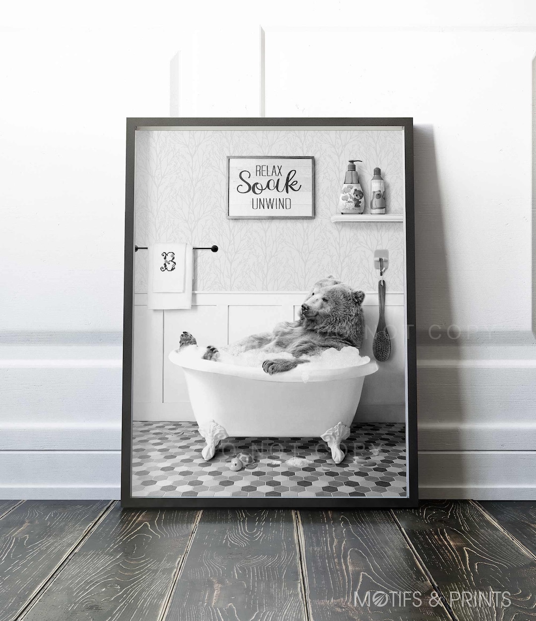 Bear in the Bathtub Bubble Bath Wall Art Premium Quality Print Etsy